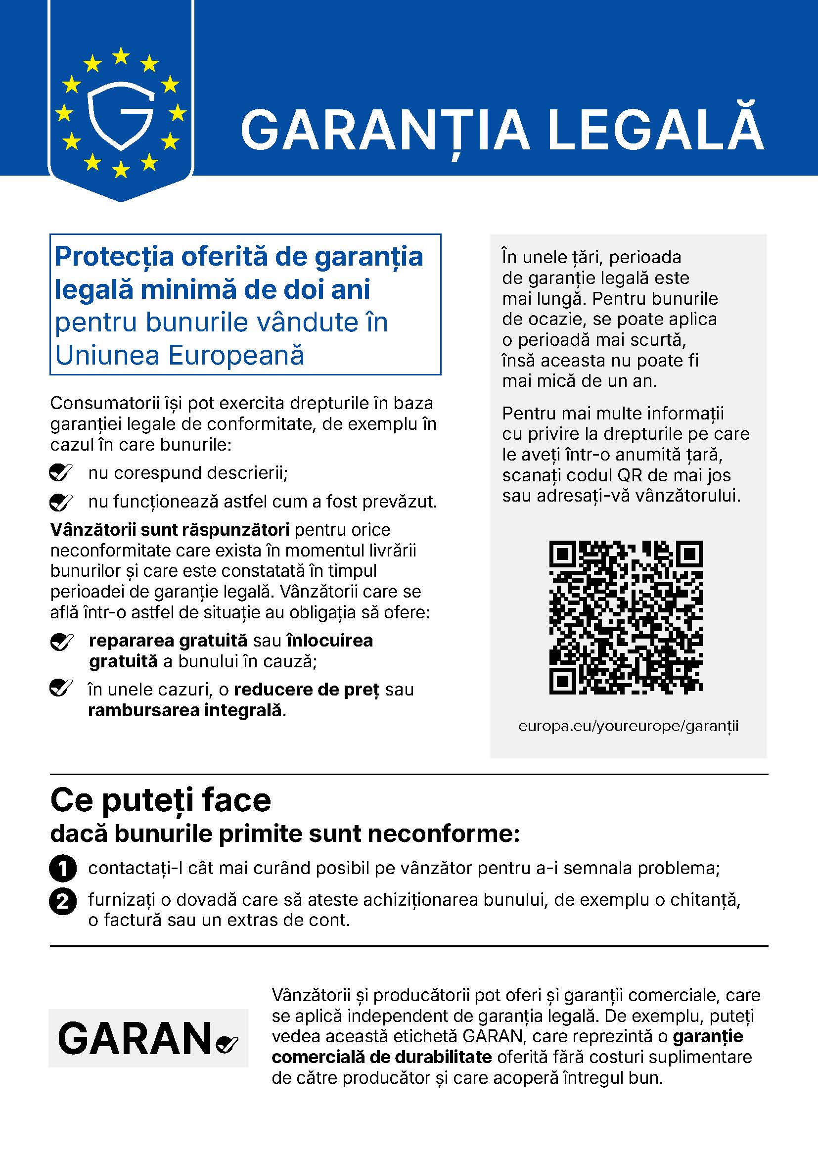 Notificarea armonizată UE privind garanția legală de conformitate