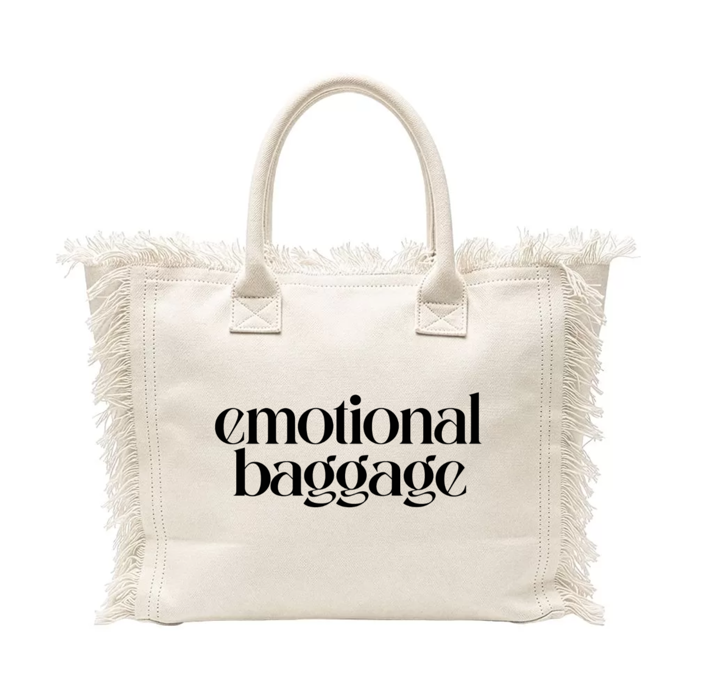 Sacosa din bumbac cu fermoar si franjuri, emotional baggage — Sacosa din bumbac cu franjuri 450 g/m² cu fermoar și buzunar interior cu design gata făcut